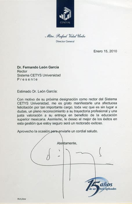 Carta Formal De Felicitaciones