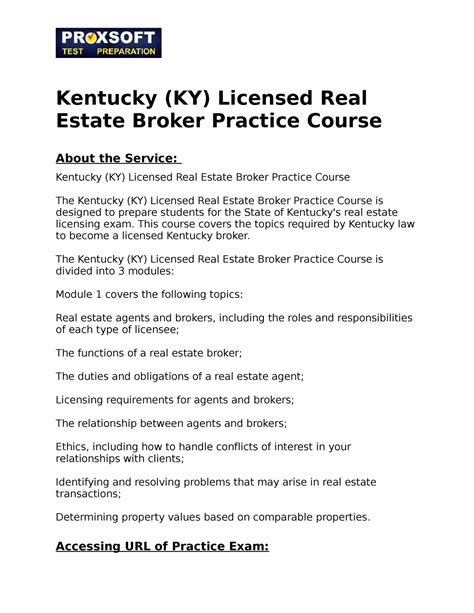 Kentucky Ky Licensed Real Estate Broker Practice Course This Course Covers The Topics