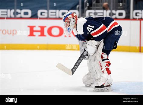 Washington Capitals Goaltender Vitek Vanecek 41 Stands On The Ice