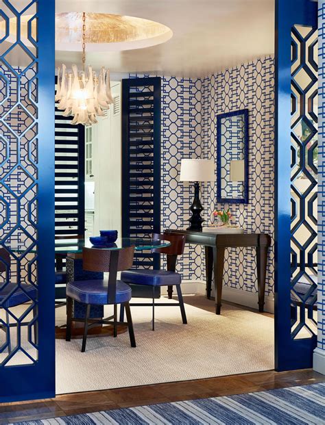 Quadrille Brighton Wallpaper In Navy Interior Design Living Room