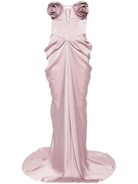 Ana Radu Floral Appliqu Satin Gown Pink Farfetch