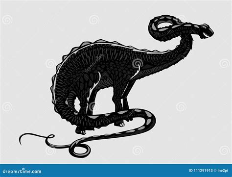 Silueta Del Apatosaurus Del Dinosaurio En Fondo Aislado Brontosaurus Blanco Y Negro Estilo Del