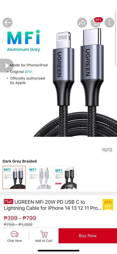 Ugreen Braided Mfi Certified Cable Usb C To Lightning Pd W Fast