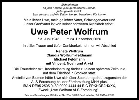 Traueranzeigen Von Uwe Peter Wolfrum Trauer Anzeigen De