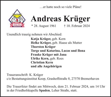 Andreas Krüger Gedenken Nordsee Zeitung