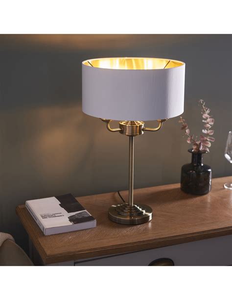 Endon Highclere Light Table Lamp Antique Brass Vintage White