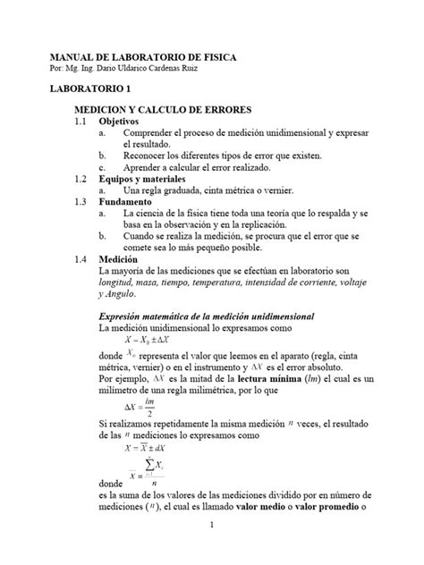 Fisica Laboratorio 1 Undc 2023 Ii Pdf Medición Exactitud Y Precisión