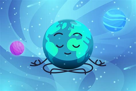 Cute Earth Character Meditating World Meditation Day Design Earth