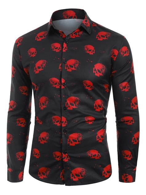 52 Off Halloween Skull Print Button Up Shirt Rosegal