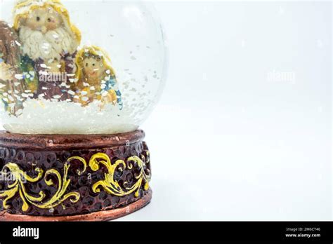 Snow Globe Of Christian Nativity Scene On White Stock Photo Alamy