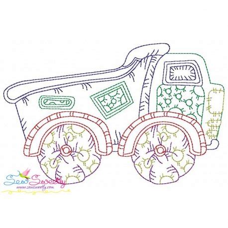 Vintage Bean Stitch Dump Truck Embroidery Design Pattern