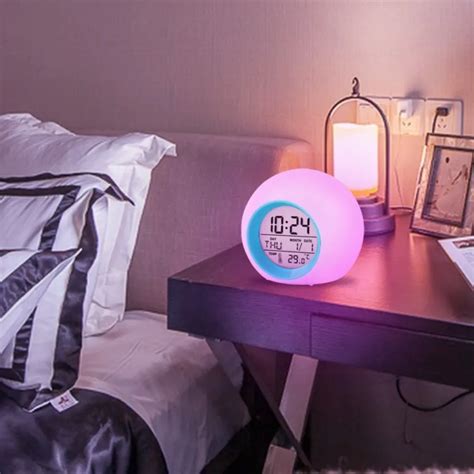 Creative Round Colorful Alarm Clock Round Colorful Light Gradient Alarm ...