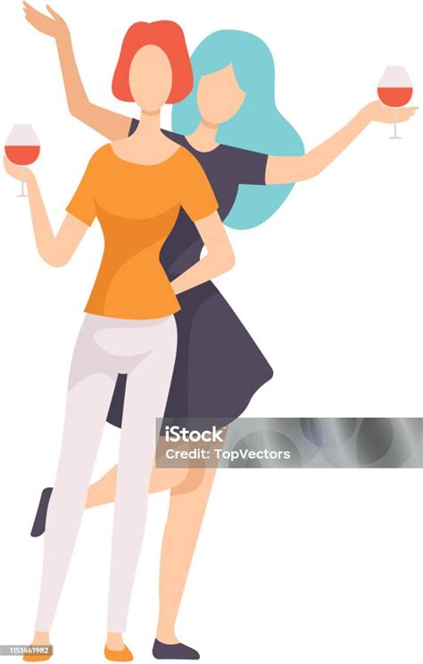 Two Beautiful Women Friends Drinking Wine Girls Celebration Together