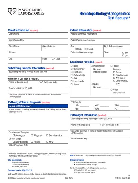 Fillable Online Mclhematopathologycytogenetics Test Request Form