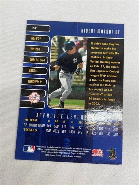 2003 Donruss Studio Hideki Matsui 62 New York Yankees EBay