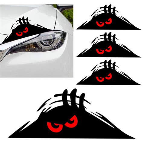 4pcs Red Eyes Scary Funny Car Bumper Window Vinyl Decal Sticker Monster