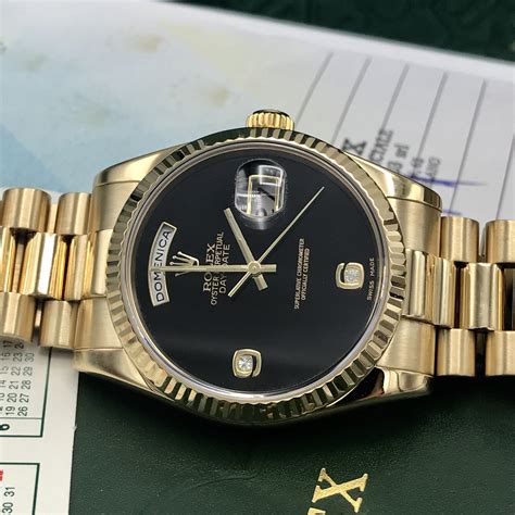 Rolex Day Date 118238 Soild 18k Gold Onyx Diamond Dial Full Set Box And