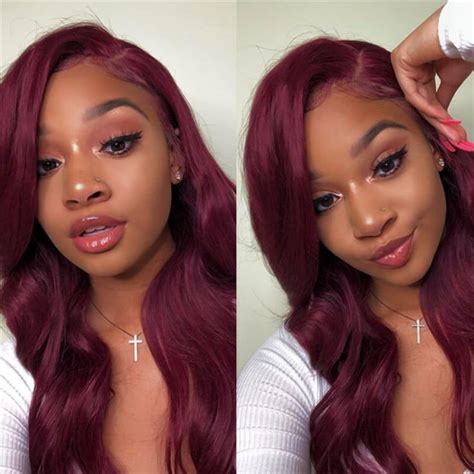 Flash Sale 99j Deep Wave Wigs 134 Lace Front Wigs Burgundy Colored Wigs