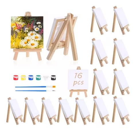 Mini Caballete De Madera Con Lienzo Para Pintura Blanca Pz Mercadolibre