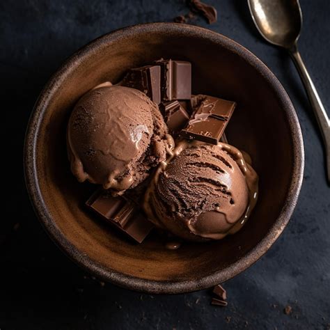 Premium Ai Image A Bowl Of Chocolate Ice Cream With A Spoon Next To It