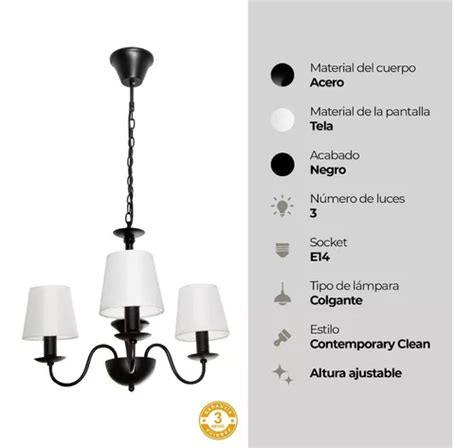 Lámpara Colgante Clasico Negro 40w Socket E14 3 Luces en venta en