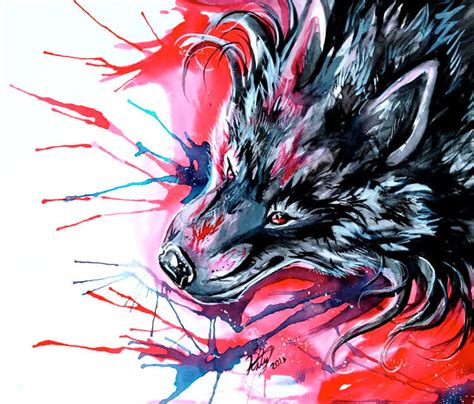 Dark Wolf Color Drawing By Katy Lipscomb Art No 1450