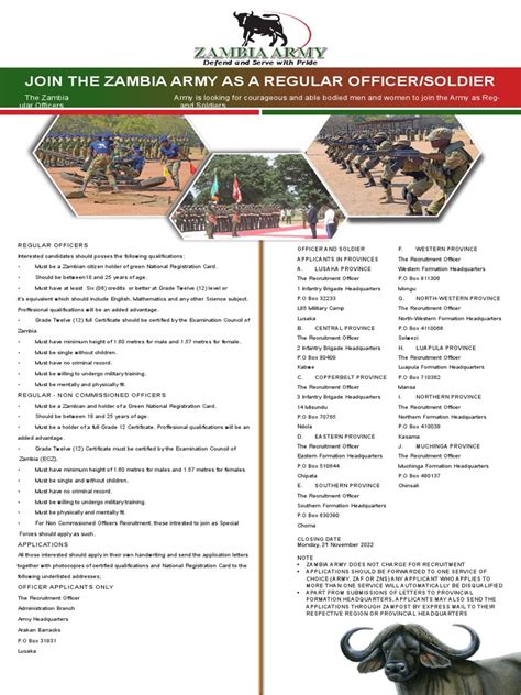 Zambia Army Recruitment Final 2 032234 Pdf Zambia