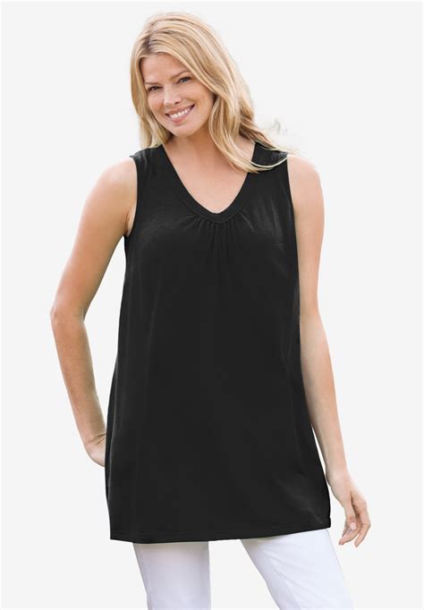 Perfect V Neck Sleeveless Tunic Plus Size Tops Woman Within