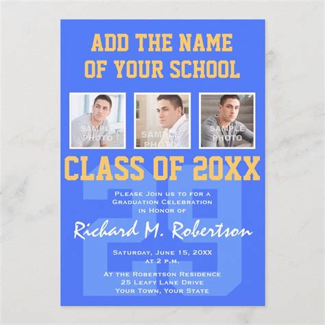 Sky Royal Blue And Gold Athlete S Graduation Invitation Zazzle Royal Blue And Gold