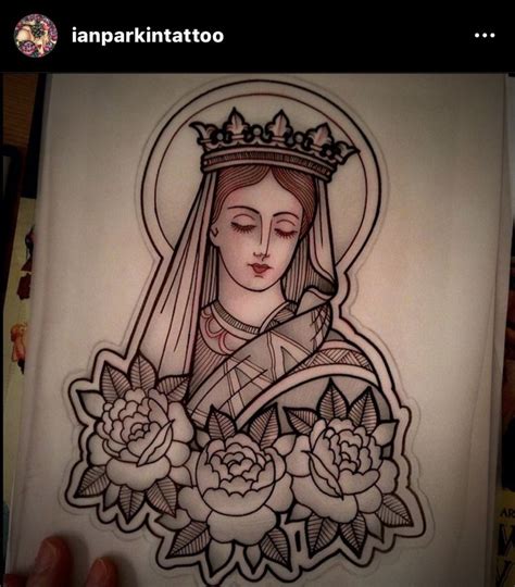 An Image Of A Virgin Mary With Roses On It