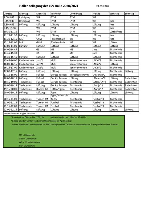 Tsv Halle Belegplan Turn Und Sportverein Dinkelsb Hl E V