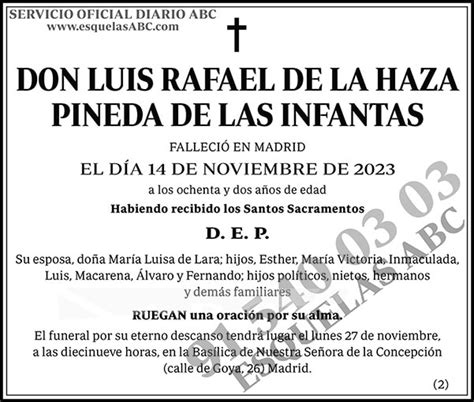 Esquela Publicada Abc Luis Rafael De La Haza Pineda De Las Infantas