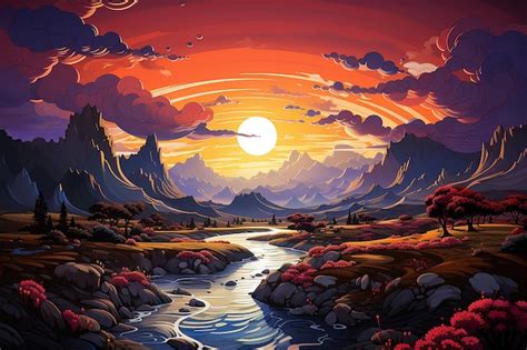 Premium Photo Strange Surreal Colorful Landscapes Line Art Modern