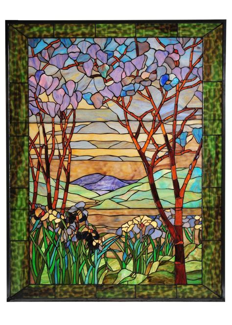 Meyda 34 5 W X 44 25 H Tiffany Magnolia And Iris Stained Glass Window Tiffany Stained Glass