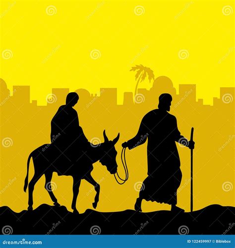 Joseph and Mary are on a Donkey. Christmas Scene. Stock Vector ...