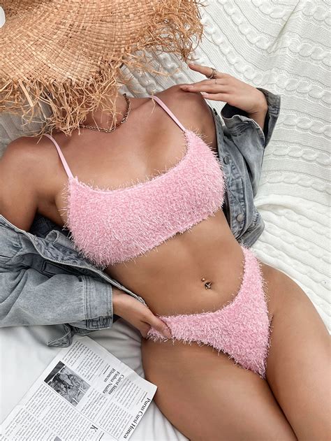 High Cut Fuzzy Bikini Swimsuit