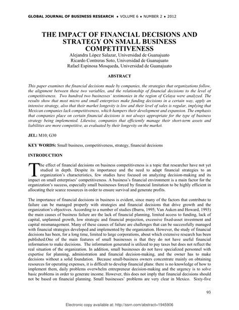 Pdf The Impact Of Financial Decisions And Strategy On Small Business