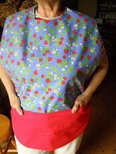 Adult Pocket Crumb Catcher Bib Strawberries Red Blue Reversible Etsy