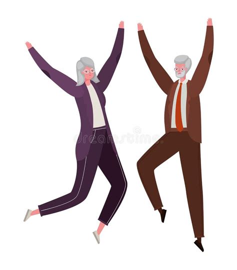 Senior Woman And Man Cartoons Jumping Vector Design Stock Vector