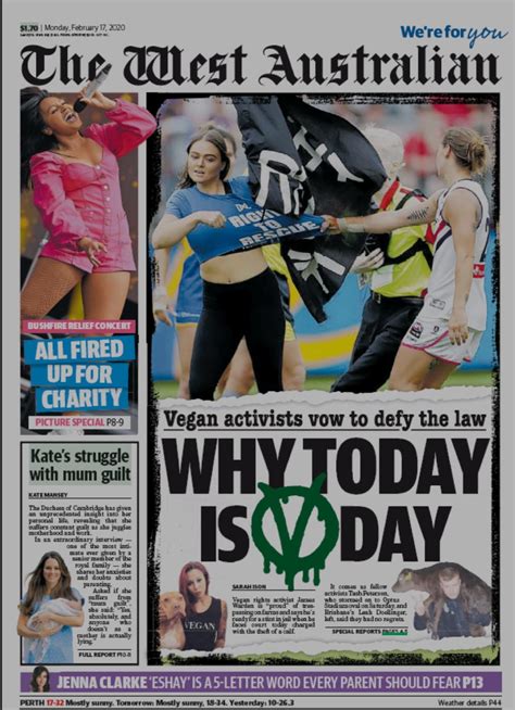 Shoutout to James warden & Tash Peterson, front cover of Australian newspaper 17th Feb. : r/vegan