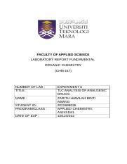 Lab Report Experiment 6 Organic Chemistry 2 Docx FACULTY OF APPLIED