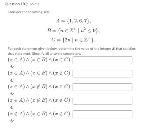 Solved Question 10 1 Point Consider The Following Sets A