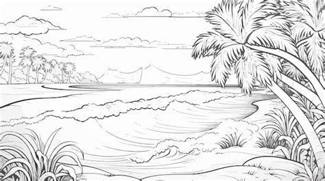 Desenho De Livro De Colora O Seascape Sandy Beach Vetor Premium