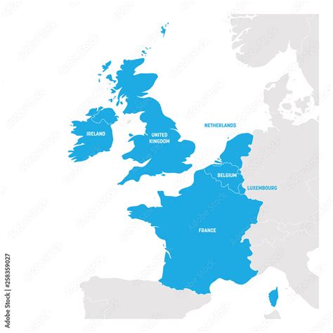 West Europe Region. Map of countries in western Europe. Vector ...