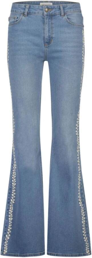 Fabienne Chapot Eva Extra Flare Jeans Blue Embroidery Blauw Dames