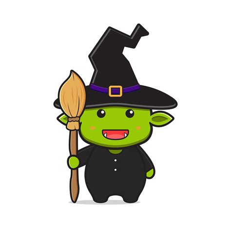 Cute Goblin Wear Witch Costume Halloween Celebration Mascot Character