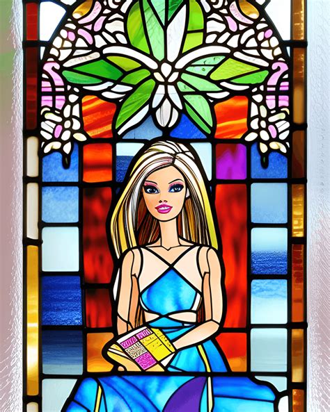 Barbie At The Beach Stained Glass Window Graphic · Creative Fabrica