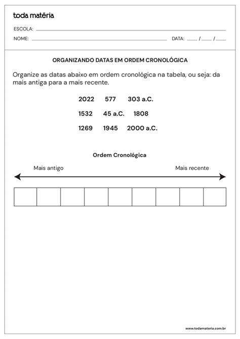 Atividades Sobre Tempo Cronológico E Periodização História