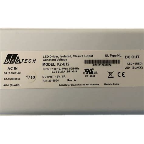 Magtech K2 U12 12v 60w Maximum Constant Voltage LED Driver