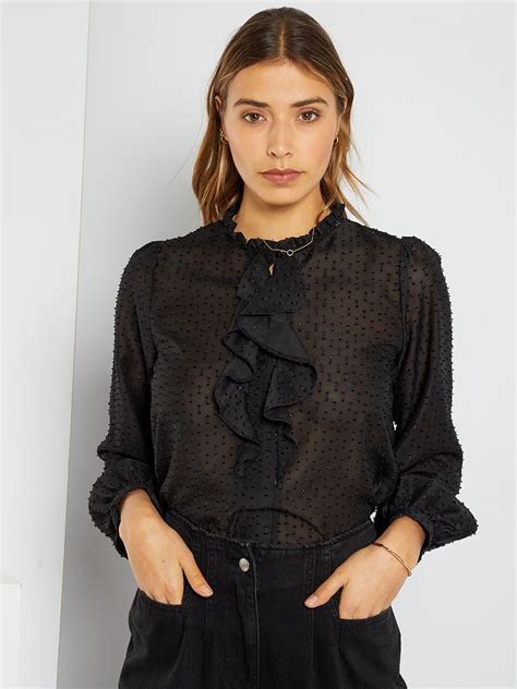 Blusa De Gasa De Plumeti Negro Kiabi